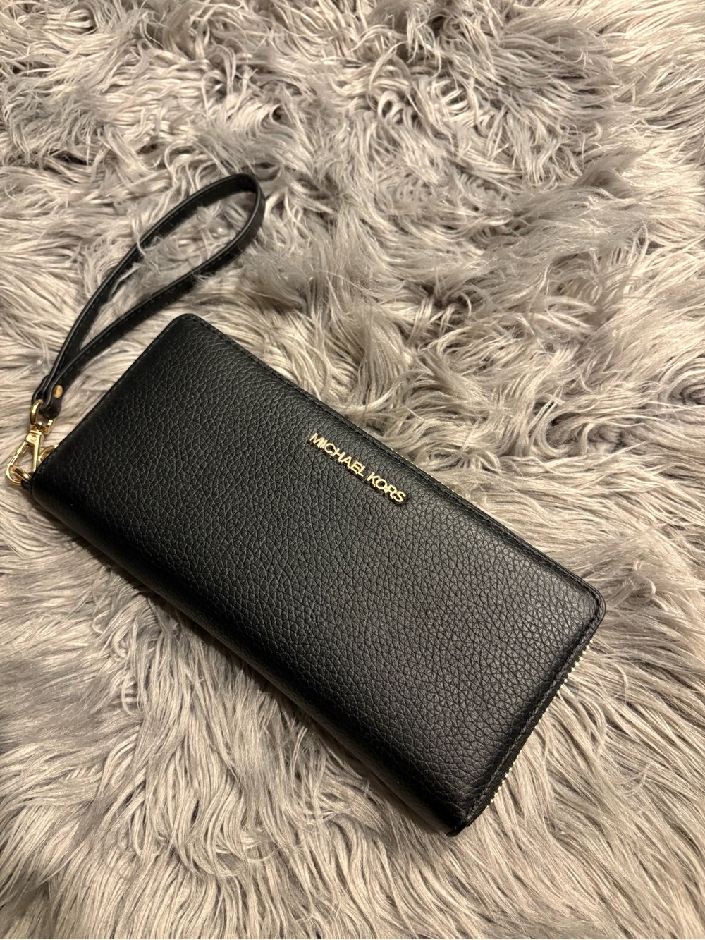 Michael Kors Black Pebbled Leather Zip-Around Wristlet